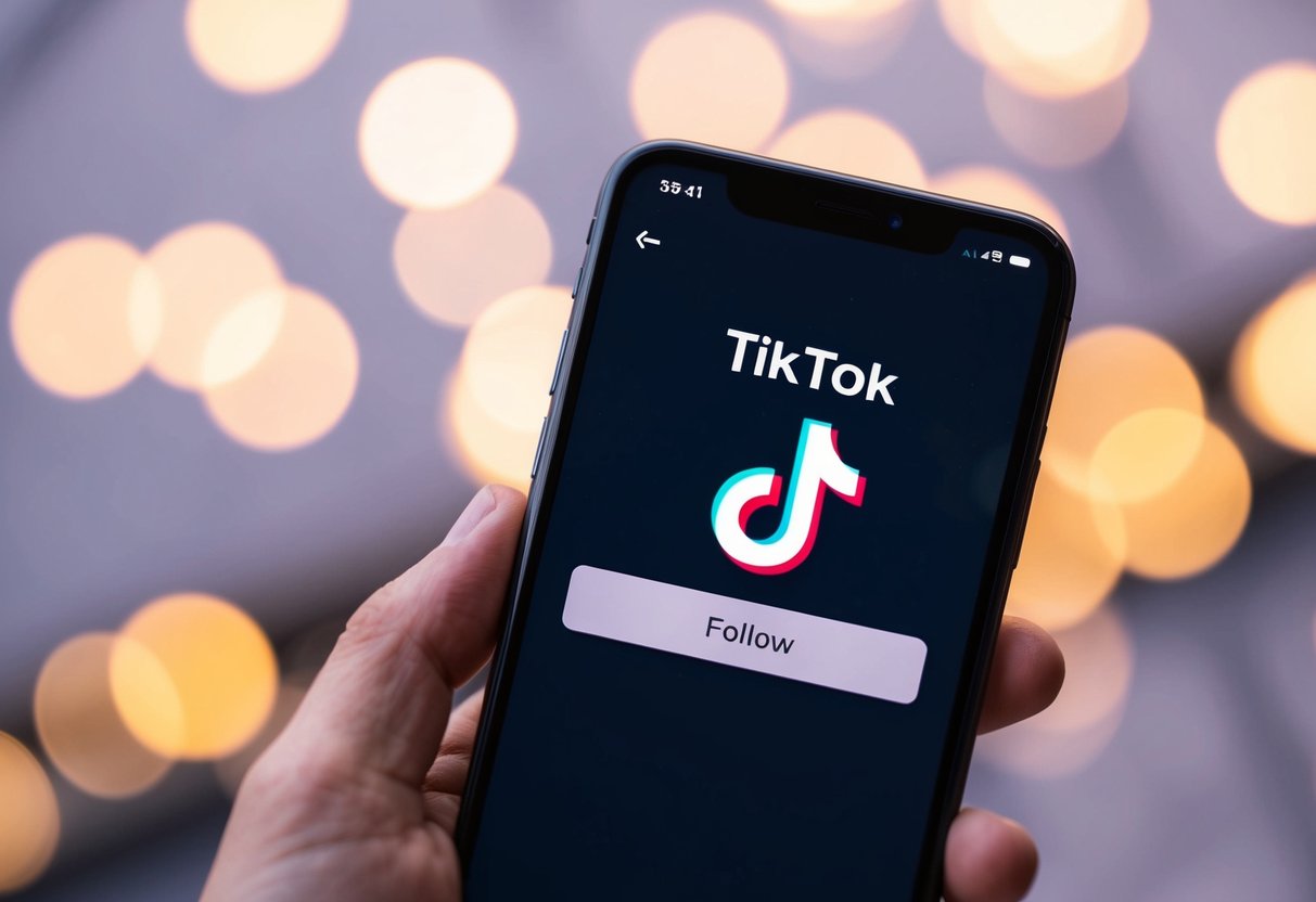 A smartphone with a "follow" button on a TikTok profile, but the button is grayed out and unclickable